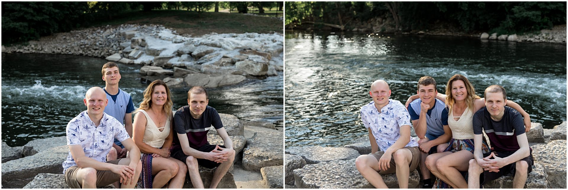 Family session by a creek