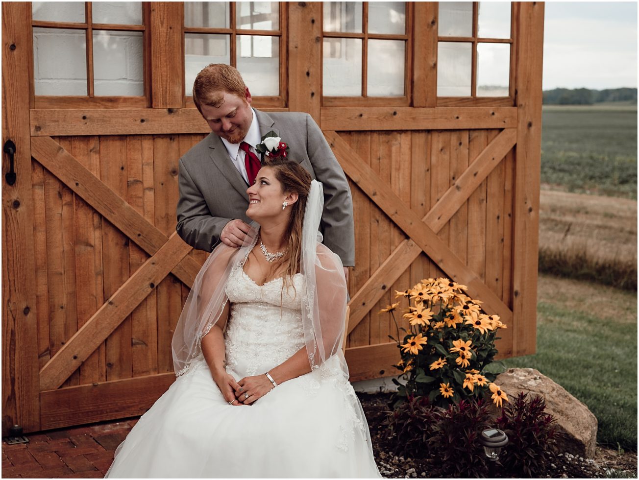 bride and groom portraits at wren farm barn