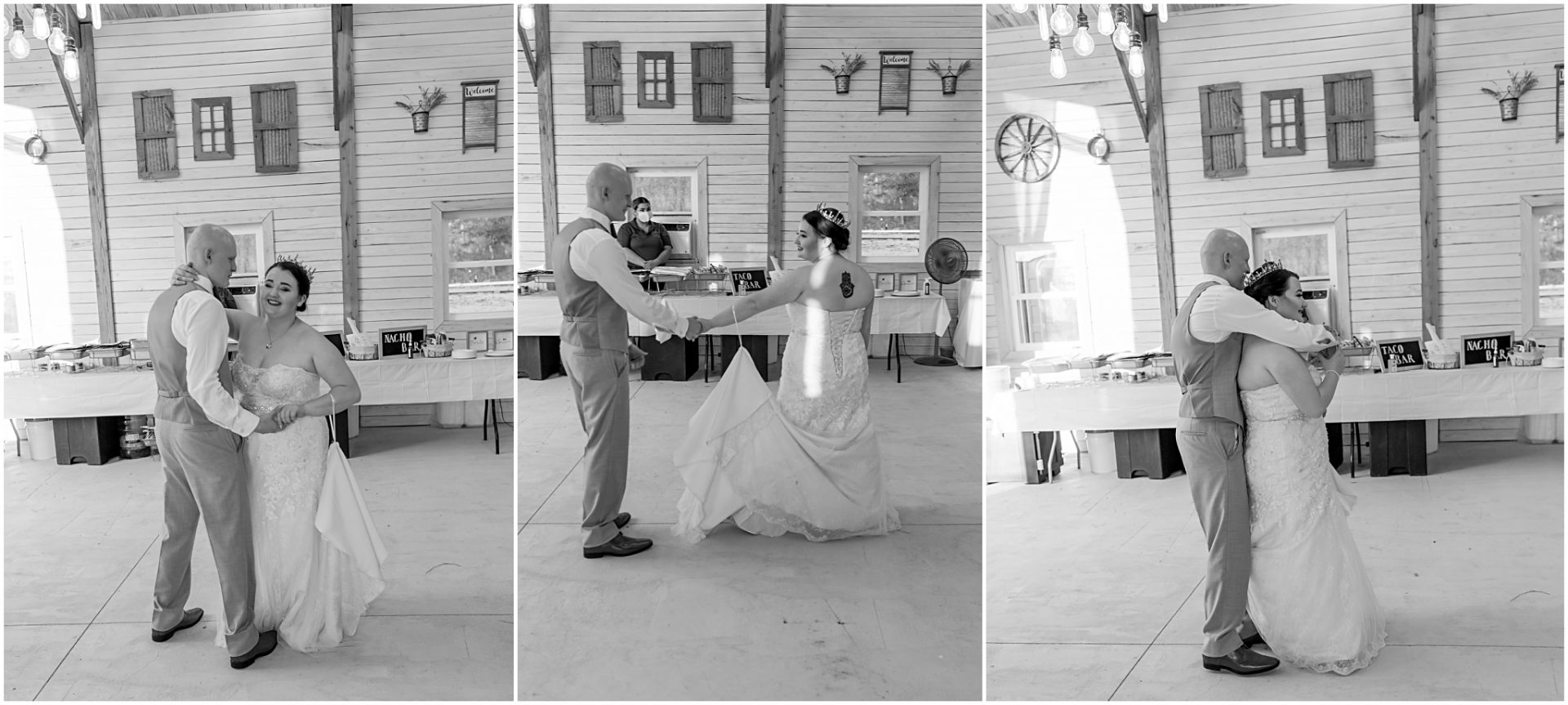 bride and groom dancing