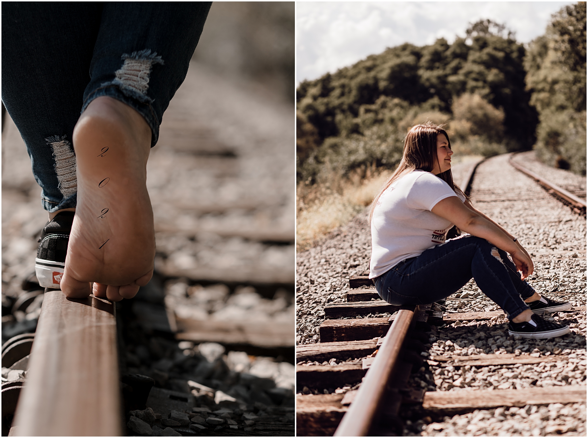 Senior session on railroad track