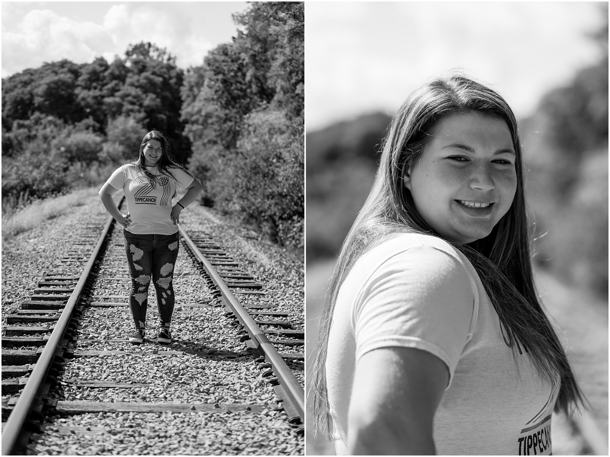 Senior session on railroad track