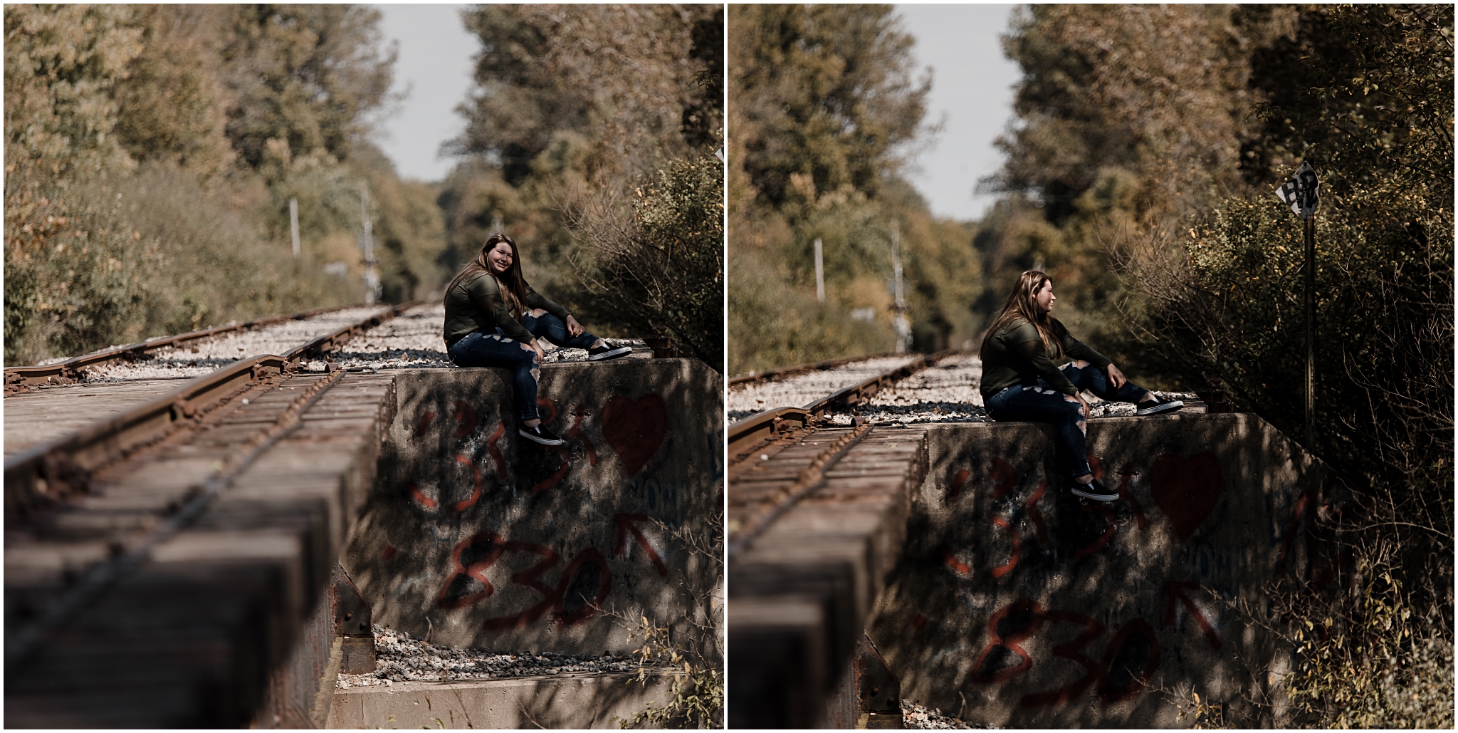 Senior session on railroad track