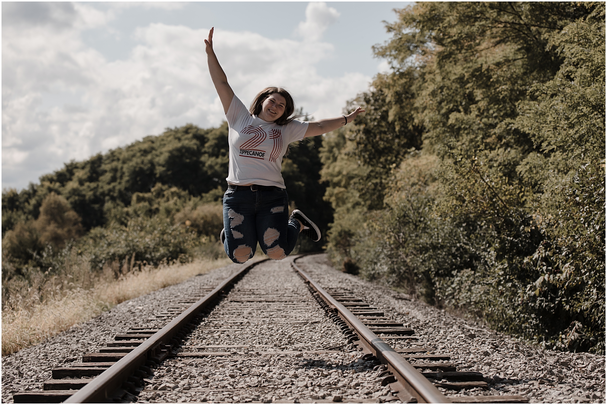 Senior session on railroad track